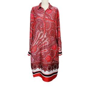 Lauren‎ Ralph Lauren Red Paisley Print Silky Shirt Dress Long Sleeve Midi  10